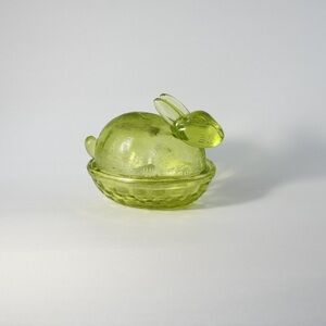 Green Glass Bunny Trinket Box - Decorative Home Accent